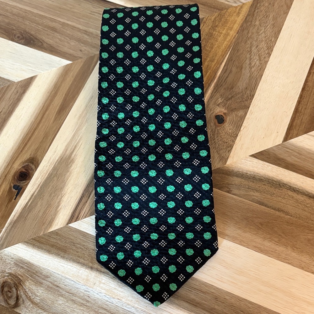Kenneth Cole Silk Navy and Green Polka Dot Tie